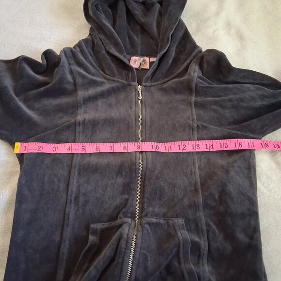 Juicy Couture Women's M Vintage Y2K Dark Gray Velour Zip Up Hoodie Sweater - Picture 12 of 13